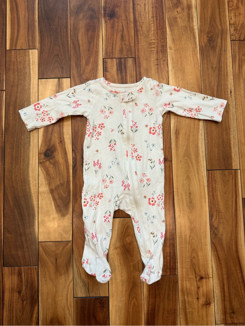 Carter's Cream One-Piece Footed Sleeper with Pink Floral Print